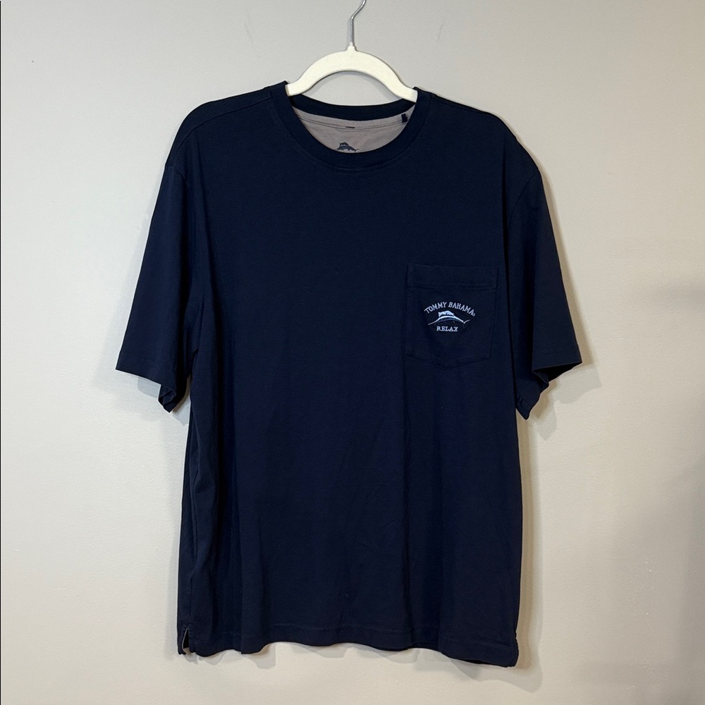 Tommy‎ Bahama Men's Navy Blue Pocket short sleeve tee shirt very soft